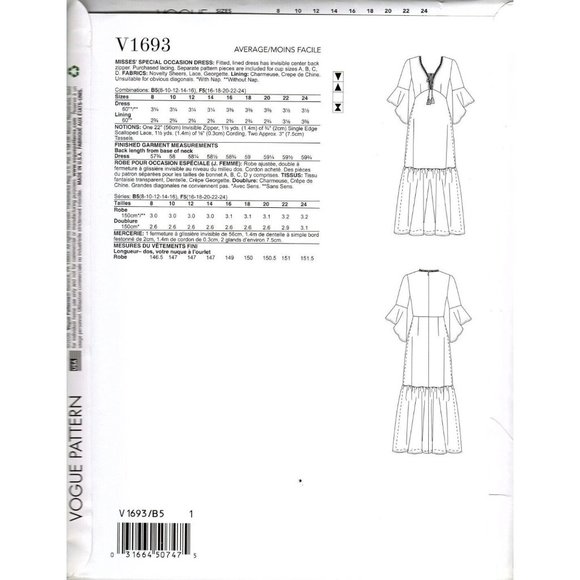 Vogue V1693 Misses 8 to 16 Mischka Special Occasion Dresses Uncut Sewing Pattern - Picture 2 of 2